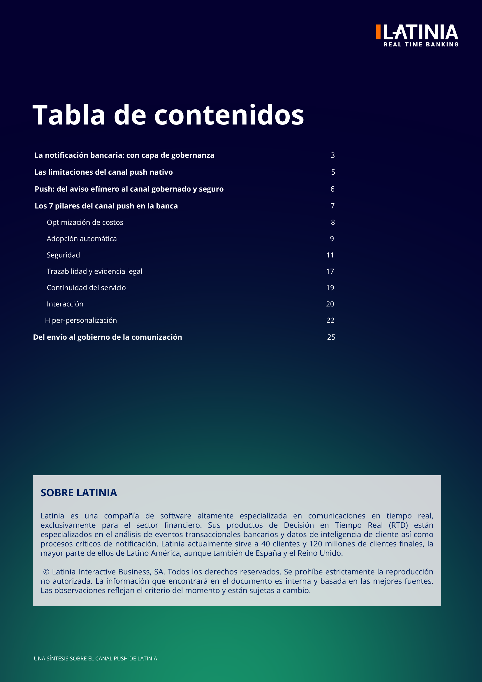 Tabla de contenidos - Los 7 pilares del canal push para la banca